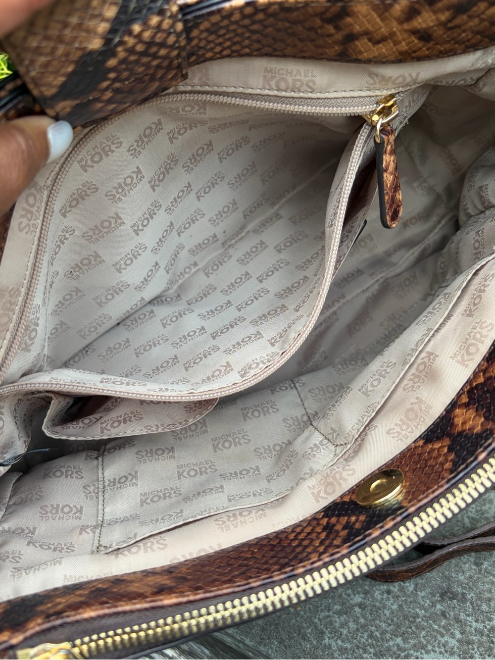 Michael Kors Brown Snakeskin Embossed Satchel Crossbody Brown Python Print - Picture 12 of 13